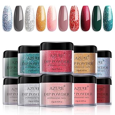 Buy Dip Powder Nail Set Azurebeauty 10 Colors Rhinestones Glitter Dipping Powder Starter Kit Green Nude Grays Pink Acrylic Nail Powder Kit For French Nails Art Manicure Diy At Home Gift For