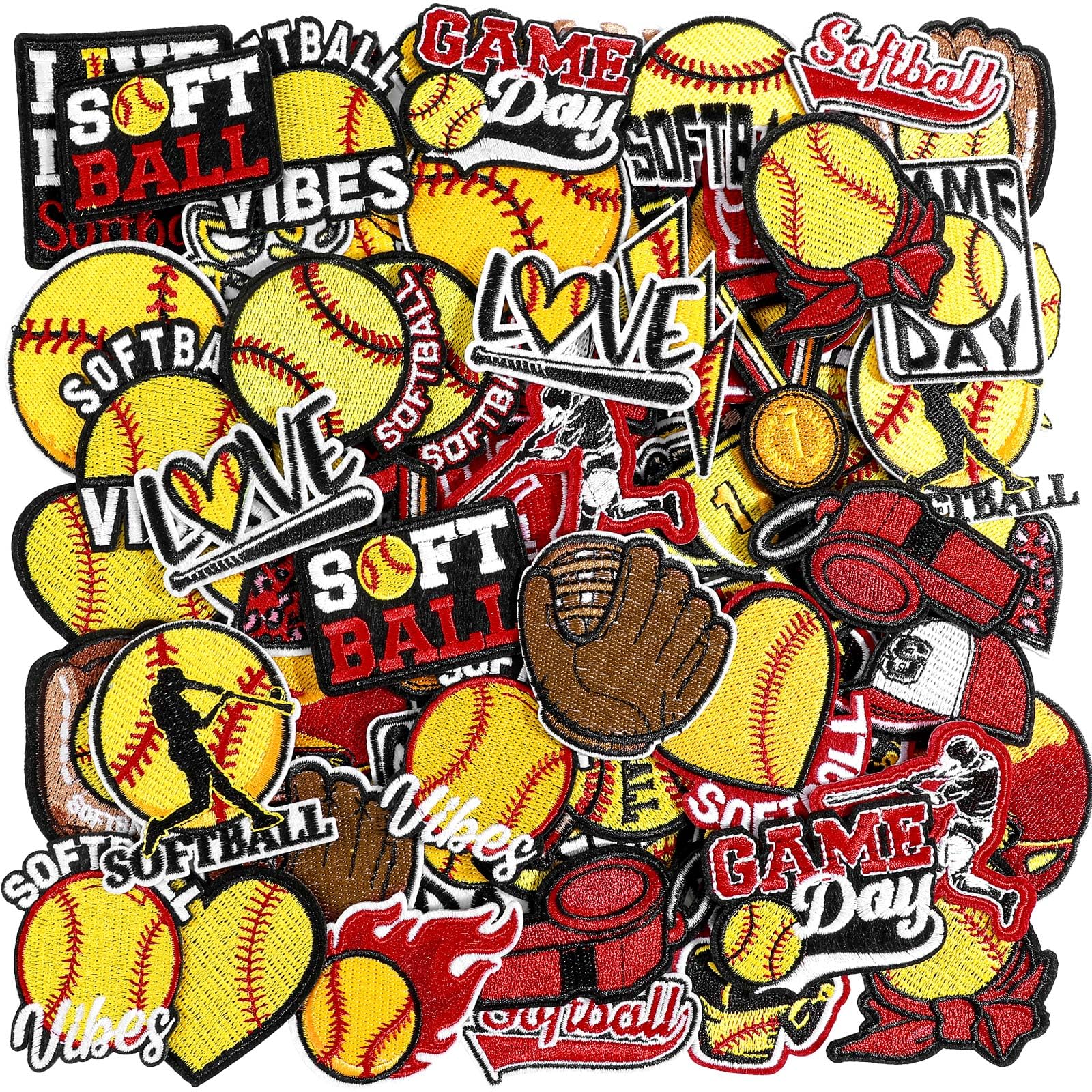 Photo 1 of Hunnmingre 72 Pcs Softball Iron on Patches Embroidered Softball Patches Iron on Hat 36 Style Sport Ball Appliques for Hat Cap Clothes Jackets Jeans Dress Backpack Sew on DIY Accessories