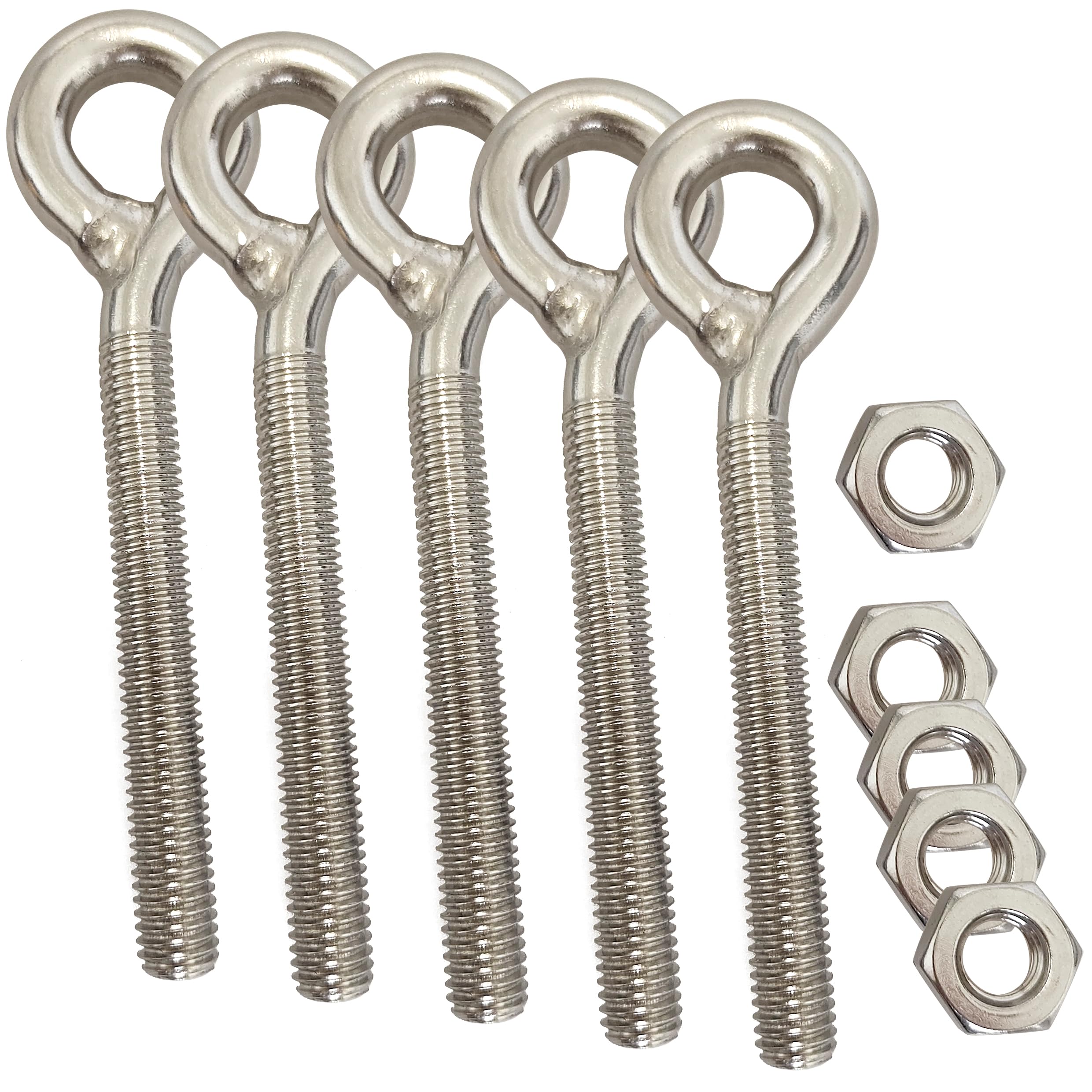 KShun 5 Sets Stainless Steel Eye Bolts M10 Large 113mm Long Rust Proof Sturdy Ring Bolt Nuts Included for Outdoor Garden Hanging Projects