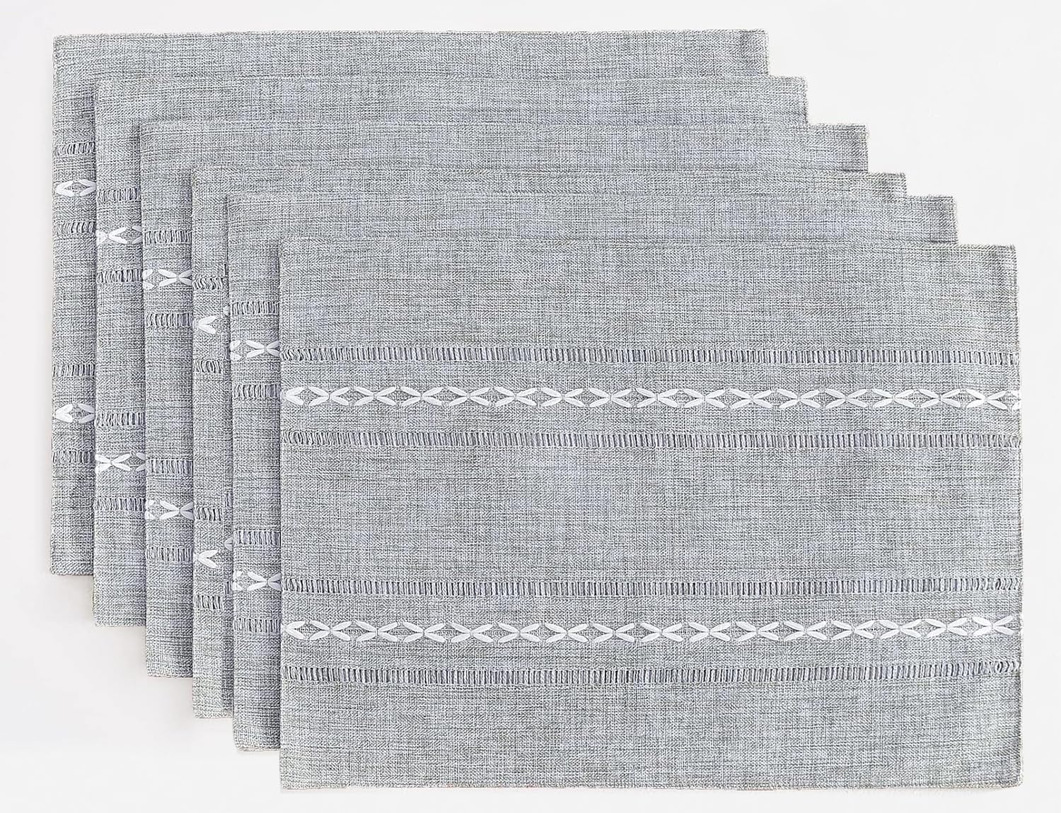 Wracra Grey Placemats Washable Set of 6, 30 x 45 cm Fabric Table Placemats, Cotton Linen Hemstitch Place Mats for Table, Kitchen, Dinning (Grey)
