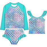 spxkd 3 Pcs Girls Long Sleeve Swimsuit Rash Guard Swimsuit Quick Dry Tankini Bathing Suits Girls' Swimwear 4-8 Years
