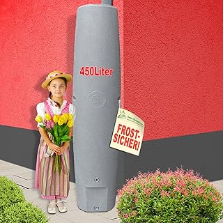 AMUR REGENTONNEN SÄULE Granit-grau 450l - das schlanke REGENFASS! REGENSPEICHER REGENBEHÄLTER. KOMPAKT und PRAKTISCH mit viel Volumen auf Kleinster Stellfläche! (Granit-Grau 450L)