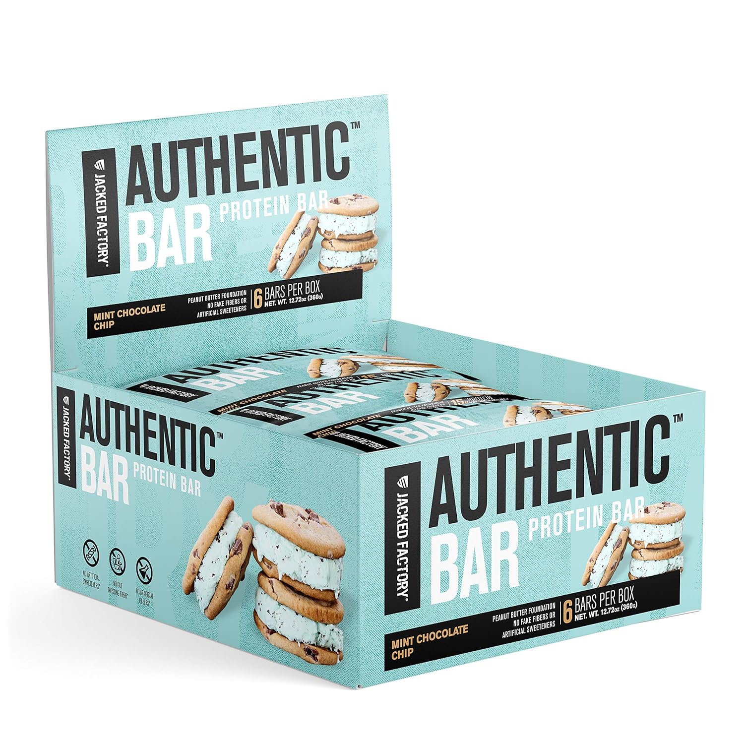 Authentic Bar Mint Peanut Butter Chocolate Protein Bars - Tasty Meal Replacement Energy Bars w/ 15g Whey Protein Isolate, Natural Sugars from Pure Honey, Healthy Fat Peanut Butter Foundation - 6 Pack