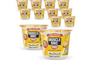 Macaroni and Cheese Microwavable Cups Made With Probiotics And MTC Oil, 20g Protein Per Serving, Real White Cheddar Cheese By MUSCLE MAC PRO, (12 Pack)