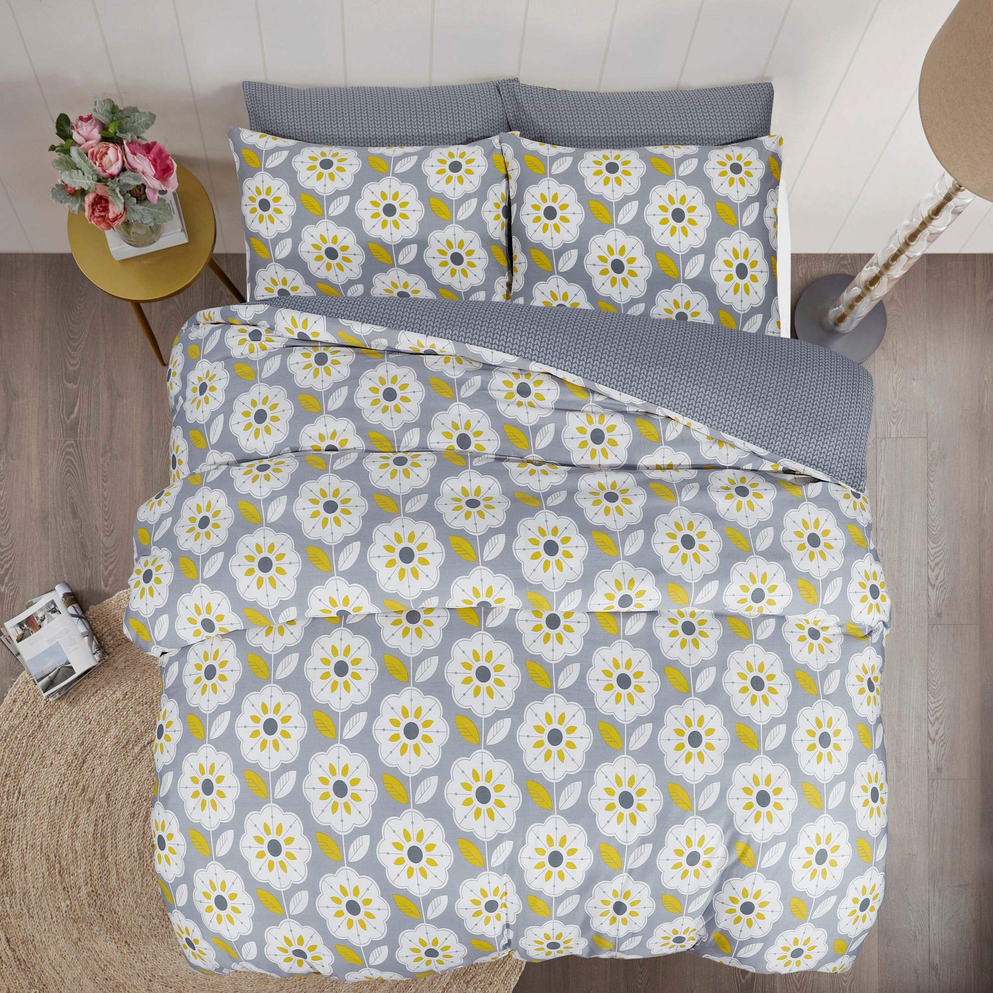 LinenZone - Posh Range Hotel Quality 100% Egyptian Cotton Reversible Duvet Cover Set (Daffodil, Super King)