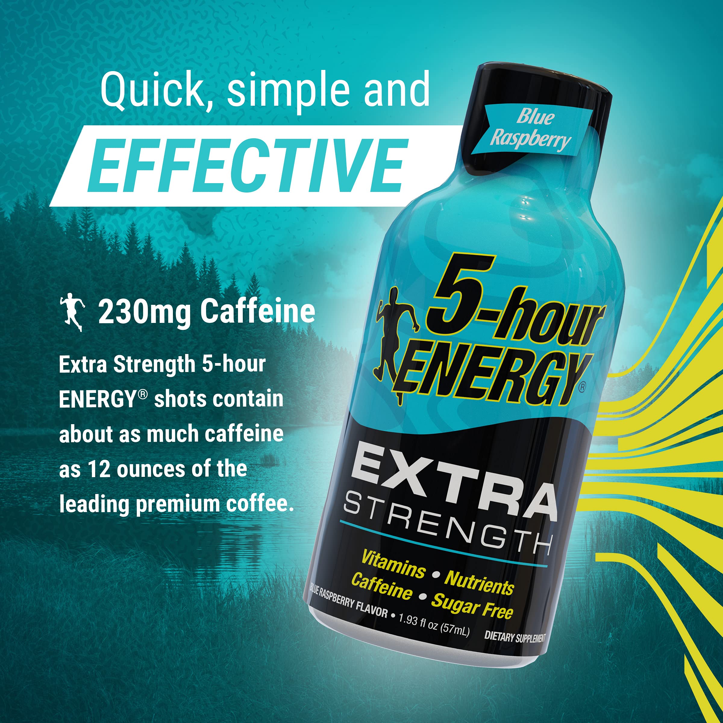 5-hour ENERGY Shots Extra Strength, Blue Raspberry Flavor, 30 Count, 1.93 Fl Oz, Sugar Free, Zero Calories, Amino Acids and Essential B Vitamins, Dietary Supplement, Feel Alert and Energized, 230 mg Caffeine