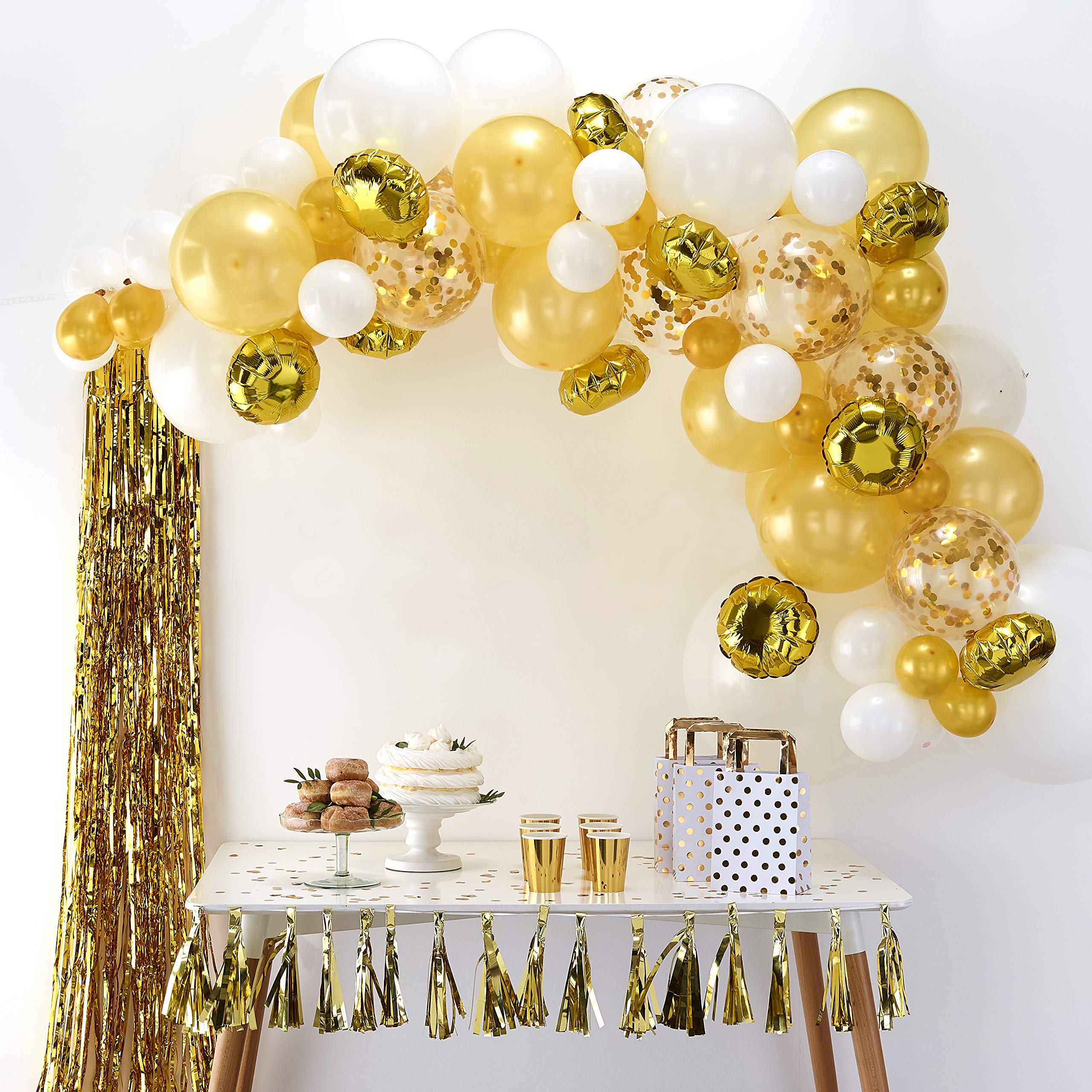 Ginger Ray Gold Balloon Arch Garland Kit - 70 Balloons in assorted sizes & Tape - Balloon Arches