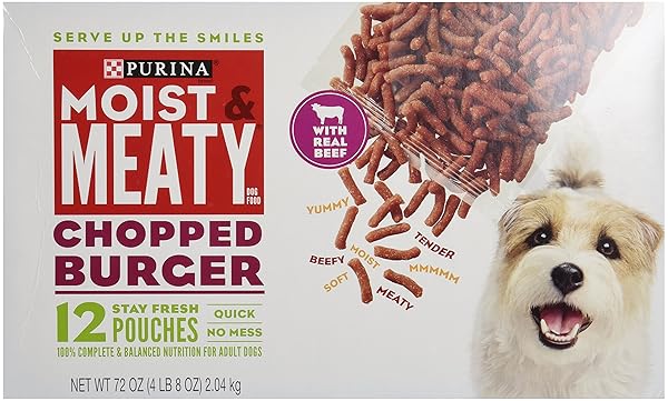 PURINA MOIST & MEATY DOG FOOD, CHOPPED BURGER,...