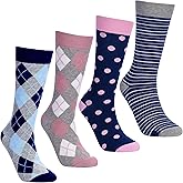 No Cold Feet Men’s Dress Socks, Fun Colorful Patterned, Mid-Calf, Cotton Blend, 4-Pack
