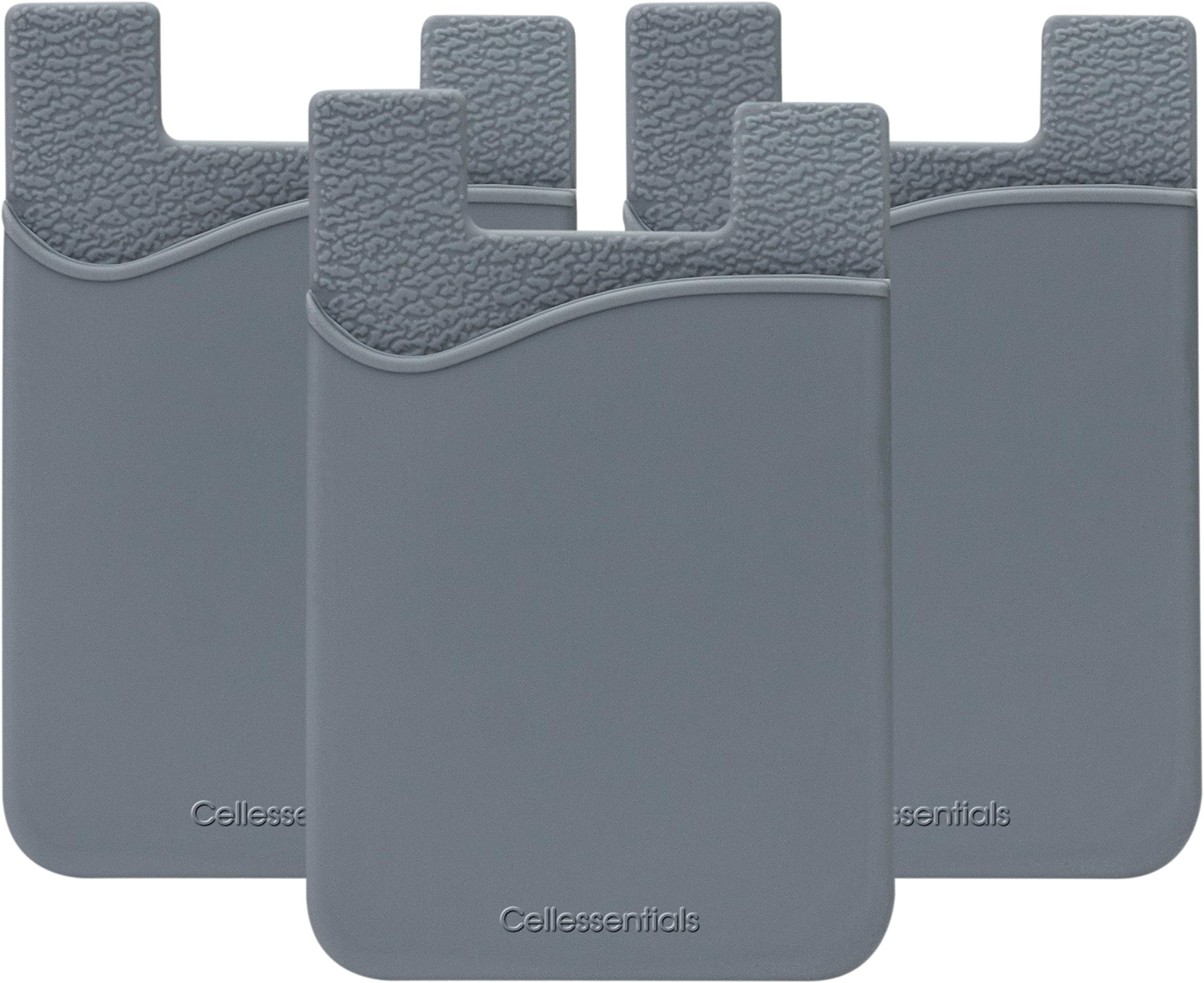 USA Merchant - Cellessentials Redesigned Card Holder - Silicone Stick on Cell Phone Wallet with Pocket for Credit Card ID Business Card - iPhone Android & Smartphones (Grey)