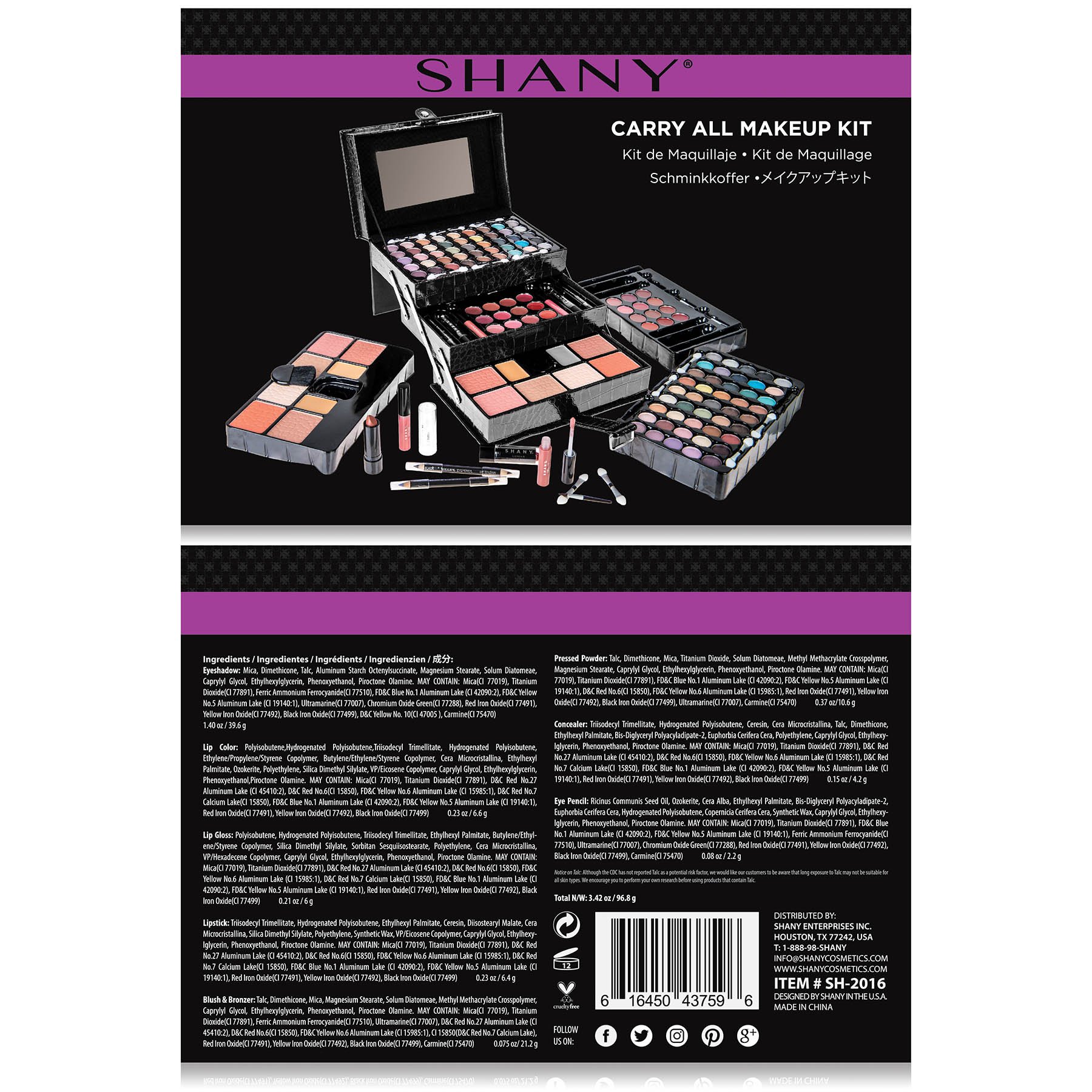 SHANY All In One Makeup Kit (Eyeshadow, Blushes, Powder, Lipstick & More) Holiday Exclusive - BLACK , 72 Piece Set