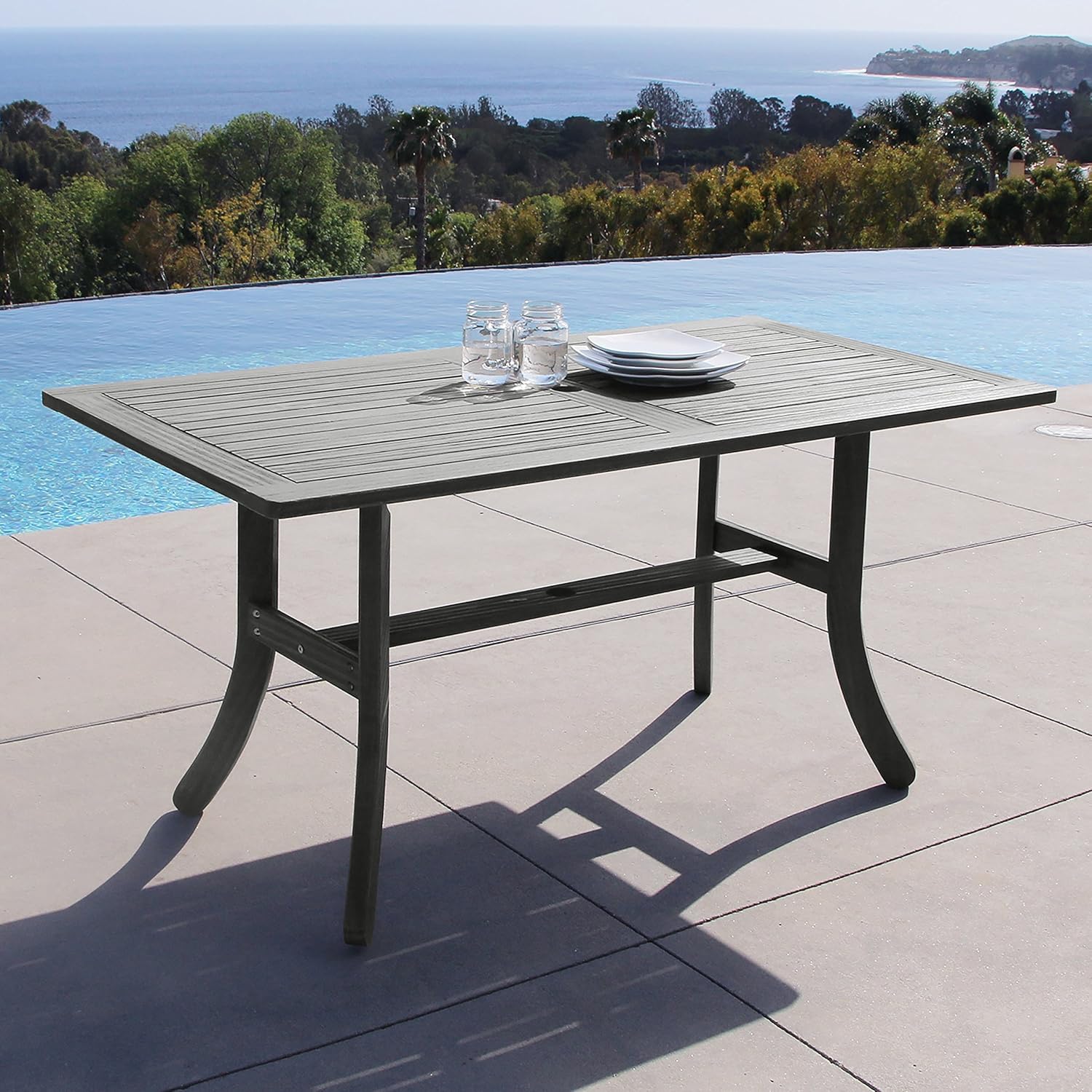 Vifah V1300 Rectangular Wooden Patio Dining Table: Furniture & Decor