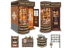 STRUCWOOD DIY Book Nook Kit with Magic Wand, 3D Wooden Puzzle, DIY Dollhouse Miniature Booknook Kit Creative Bookend Bookshelf Decor for Adults Teens -Magic Wand Shop(SQ-51)