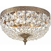 Crystorama 2 Light Clear Italian Crystal Olde Brass Flush Mount
