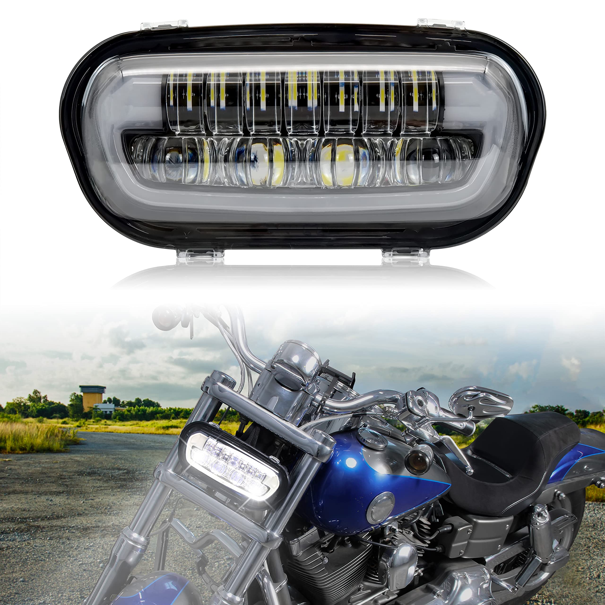Photo 1 of VEISUTOR LED Headlight Kit for Fat Bob 2008-2019, LED Head Light Headlamp Front Light with Mounting Bracket DRL High Low Bean for Harley Davidson Fat Bob 2008-2019 Accessories