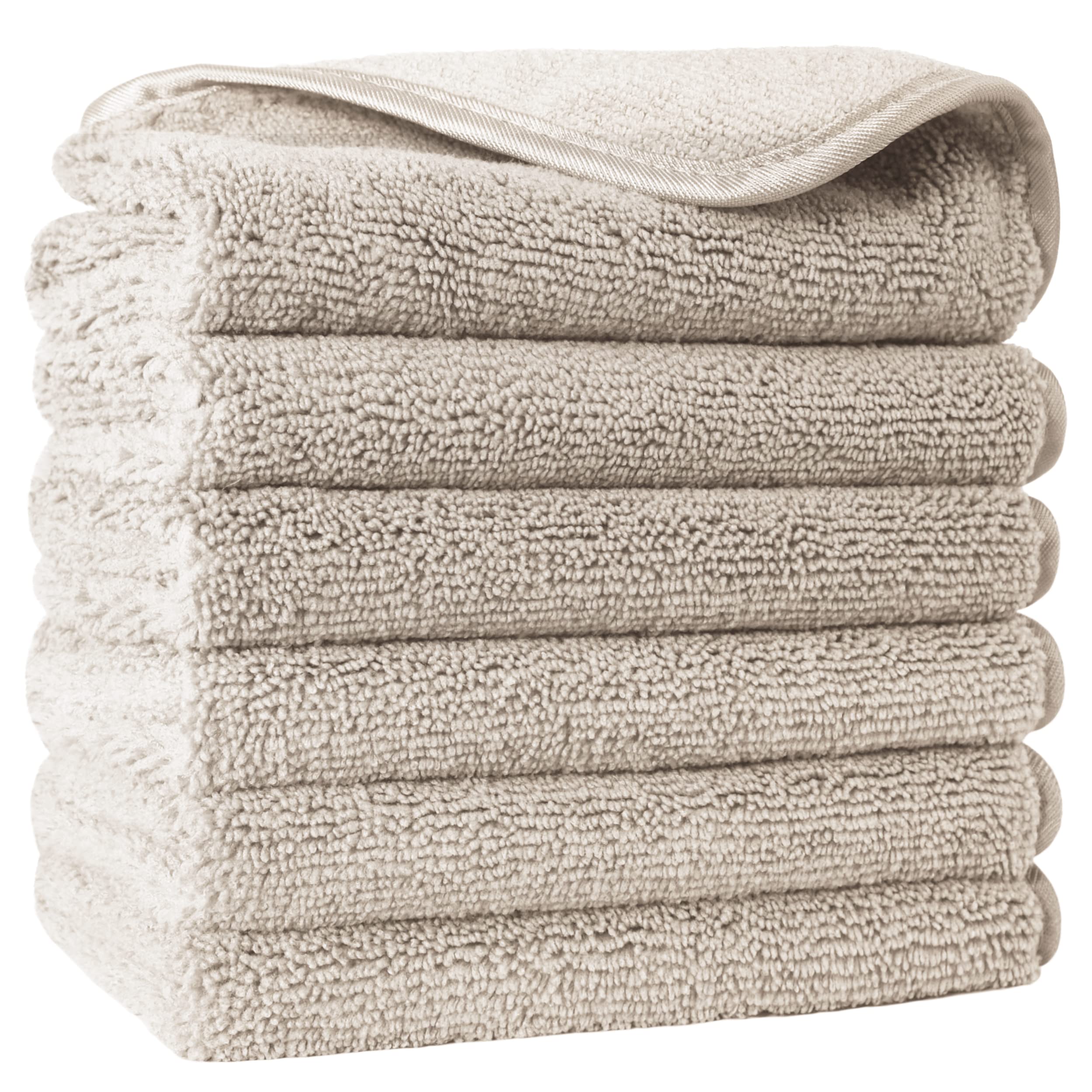 POLYTE Premium Lint Free Microfibre Washcloth Face Towel, 33 x 33 cm, Set of 6 (Beige)