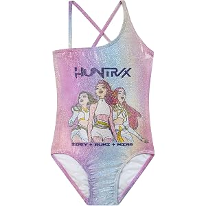 KPop Demon Hunters Swimsuit, Huntrix Girls Swimsuit with Zoey, Rumi and Mira, One Piece Kids Swimwear for Summer