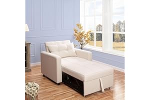 Naomi Home Convertible Sofa Chair Bed for Adults 3 in 1 fold Out Chair Bed Linen Sofa Foldable with Adjustable Backrest Modern Pull Out for Living Room Cream