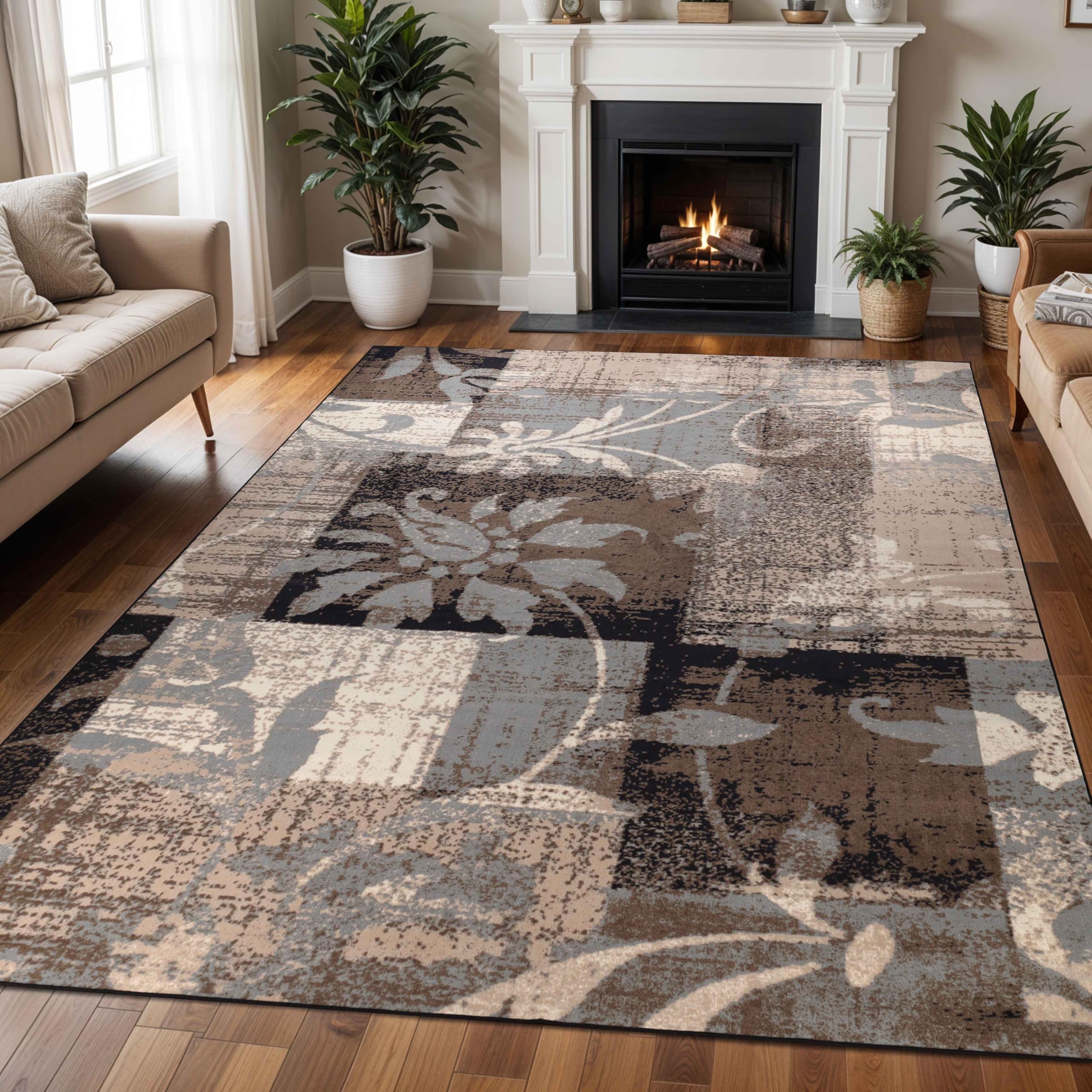 Superior Indoor Area Rug, Plush Carpet Cover, for Kids or Pets, Hallway, Entryway, Living Room, Dining, Bedroom, Office, Kitchen, Modern Floral Patchwork Decor, Pastiche Collection, 12' x 18', Beige Image Superior Indoor Area Rug, Plush Carpet Cover, for Kids or Pets, Hallway, Entryway, Living Room, Dining, Bedroom, Office, Kitchen, Modern Floral Patchwork Decor, Pastiche Collection, 12' x 18', Beige Image