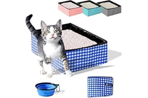 Pet Fit For Life - Vibrant Collapsible Travel Cat Litter Box - Portable, Foldable, Compact Design with Bonus Water Bowl - Ideal for Car & Camping - Reusable, Cats Safe - Blue, (16"x12"x5")