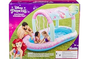 SwimWays Disney Princess Ariel Water Castle Deluxe Inflatable Pool, Above Ground Pool with Canopy and Fast Inflation for Kids Aged Aged 3 & Up