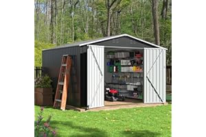 AirWire 10x10 FT Storage Shed, Garden Shed with Updated Frame Structure and Lockable Doors, Metal Tool Sheds for Backyard Garden Patio Lawn, Grey