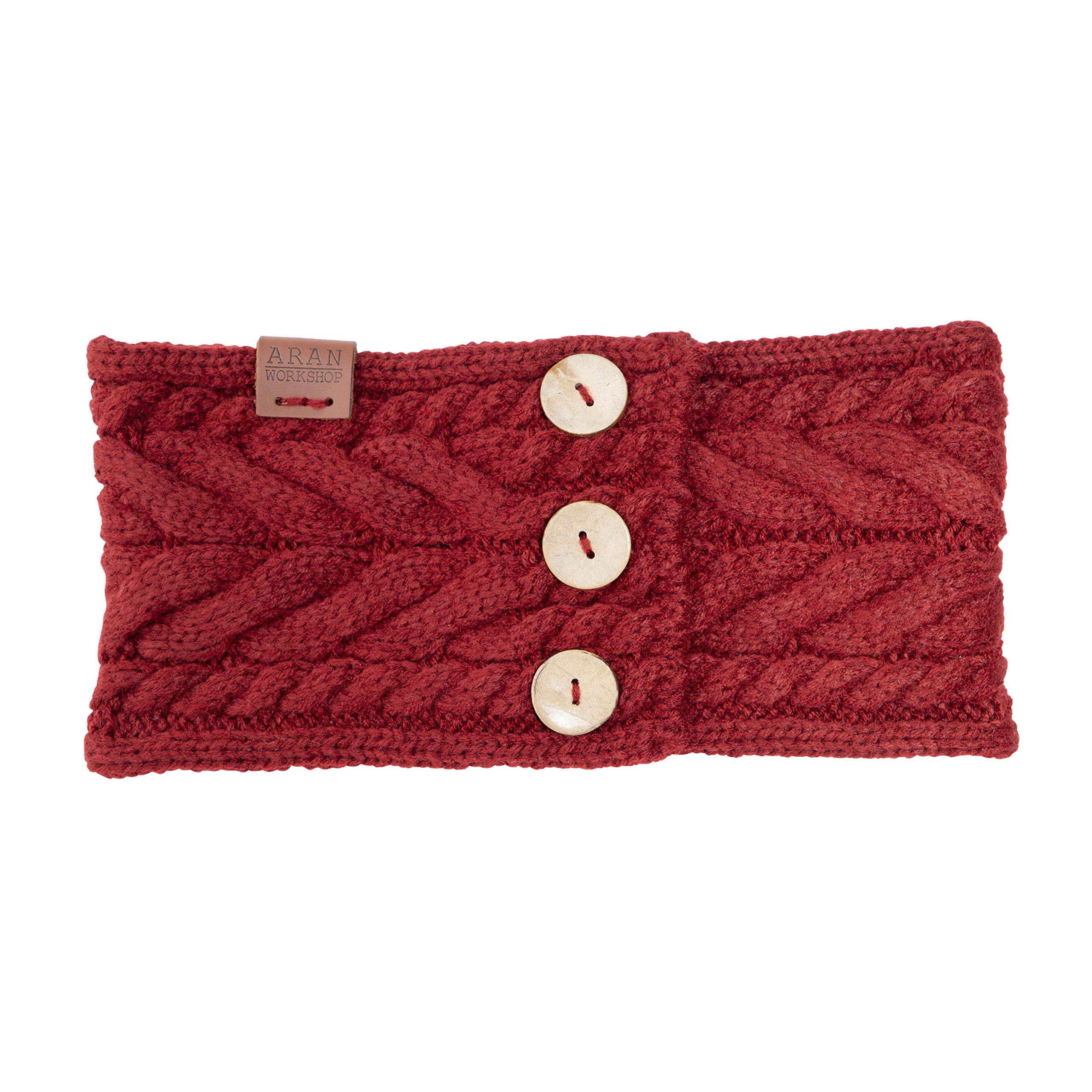 Aran Workshop Buttoned Knitted Style Cable Headband (Oxblood)