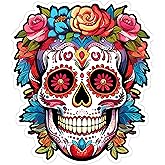 Sugar Skull Sticker 4 Inch Day of The Dead Mexican Tattoo Calavera - Waterproof Vinyl Decal for Laptop Water Bottle Car Tumbler - Durable Funny Aesthetic Long-Lasting Stickers for Adults ID44990