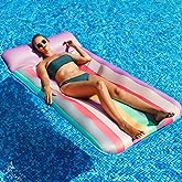 PARENTSWELL Oversized Float 72" x 38", X-Large Fabric-Covered Lounge Chair with Headrest, Inflatable Pool Lounger, Floaties, Party Decorations for Adults