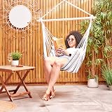 VonHaus Hanging Chair Outdoor with Attachments Blue White Stripe 1 Seater view 2