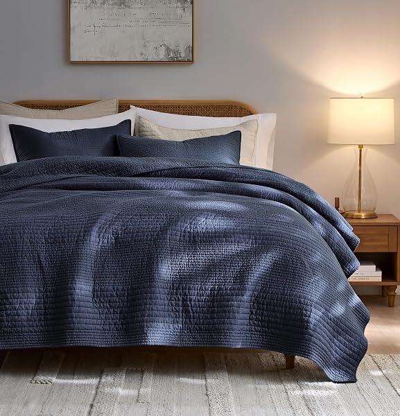 PALASSIO STRIPED NAVY BLUE 100% COTTON QUILT KING...