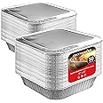 Stock Your Home 8" Square Cake Pans (50 Pack) - Disposable & Recyclable - Aluminum Baking Pans with Lids