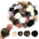 Halloscume 36 Small Faux Fur Pom Pom for Hat DIY Faux Fur Fluffy Pompom Balls, Includes 24 Pcs 2.4 in and 12 Pcs 3.9 in Pompoms for Hats Beanie Shoes Scarves Gloves Bags Accessories(Classic Color)