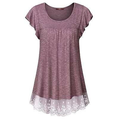 Gaharu Women's Short Sleeve Pleated Tunic Blouse - Green, Size Large, Casual Loose Fit Top - View #2