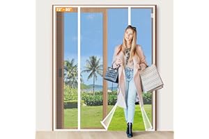 Yotache White Magnetic Screen Door Fit 72" x 80" Doors, Screen Size 74" x 81" Double Door Net Curtain for Sliding Door