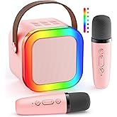 Mini Karaoke Machine: Portable Bluetooth Karaoke Speaker with 2 Wireless Microphones for Family Home Party -Singing Speaker System - Stage-subwoofers (P-Ink)