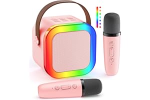 ZEBOLE Mini Karaoke Machine: Portable Bluetooth Karaoke Speaker with 2 Wireless Microphones for Family Home Party -Singing Speaker System - Stage-subwoofers (P-Ink)
