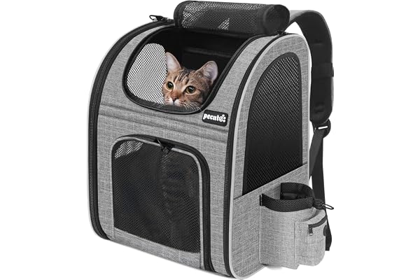 Pecute Cat Backpack with Breathable Mesh, Dog Backpack Carrier with Multi-Pockets for Cats Puppies, Pet Backpack Carrier for