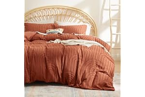 Bedsure Boho Duvet Cover Queen Size - Boho Bedding Queen Duvet Cover Set for All Seasons, Shabby Chic Jacquard Comforter Bedding (Terracotta,Abstract,90" x 90")