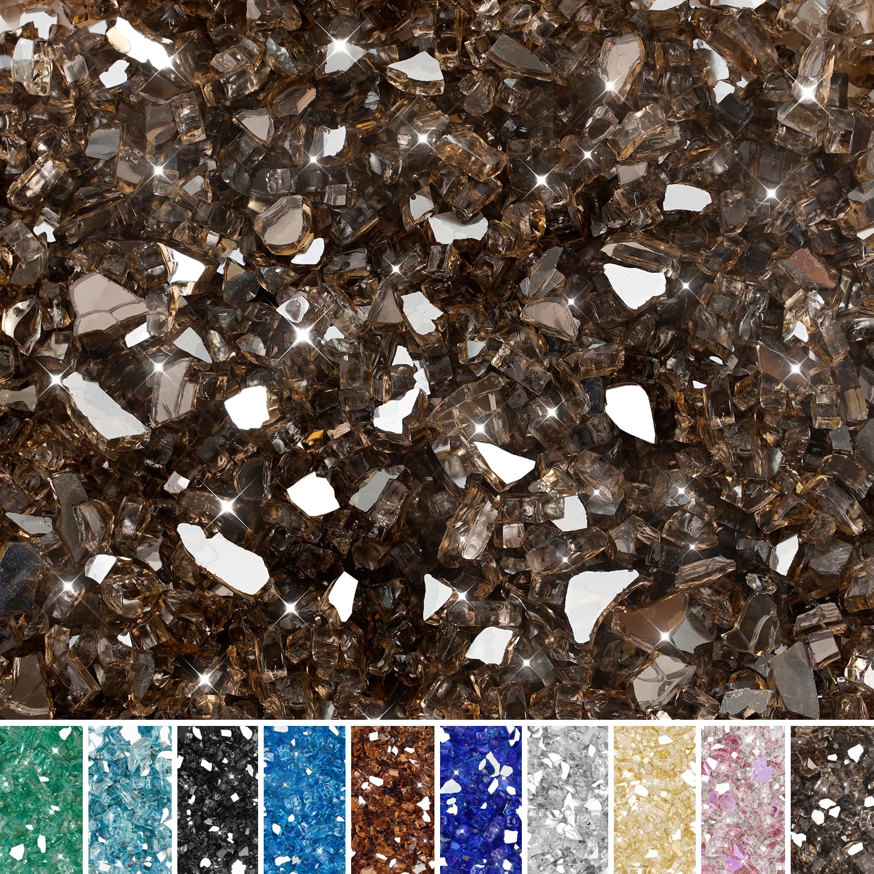 Photo 1 of Skyflame High Luster 10-Pound Fire Glass for Fire Pit Fireplace Landscaping, 1/4-Inch Bronze Reflective DAMAGED PKG