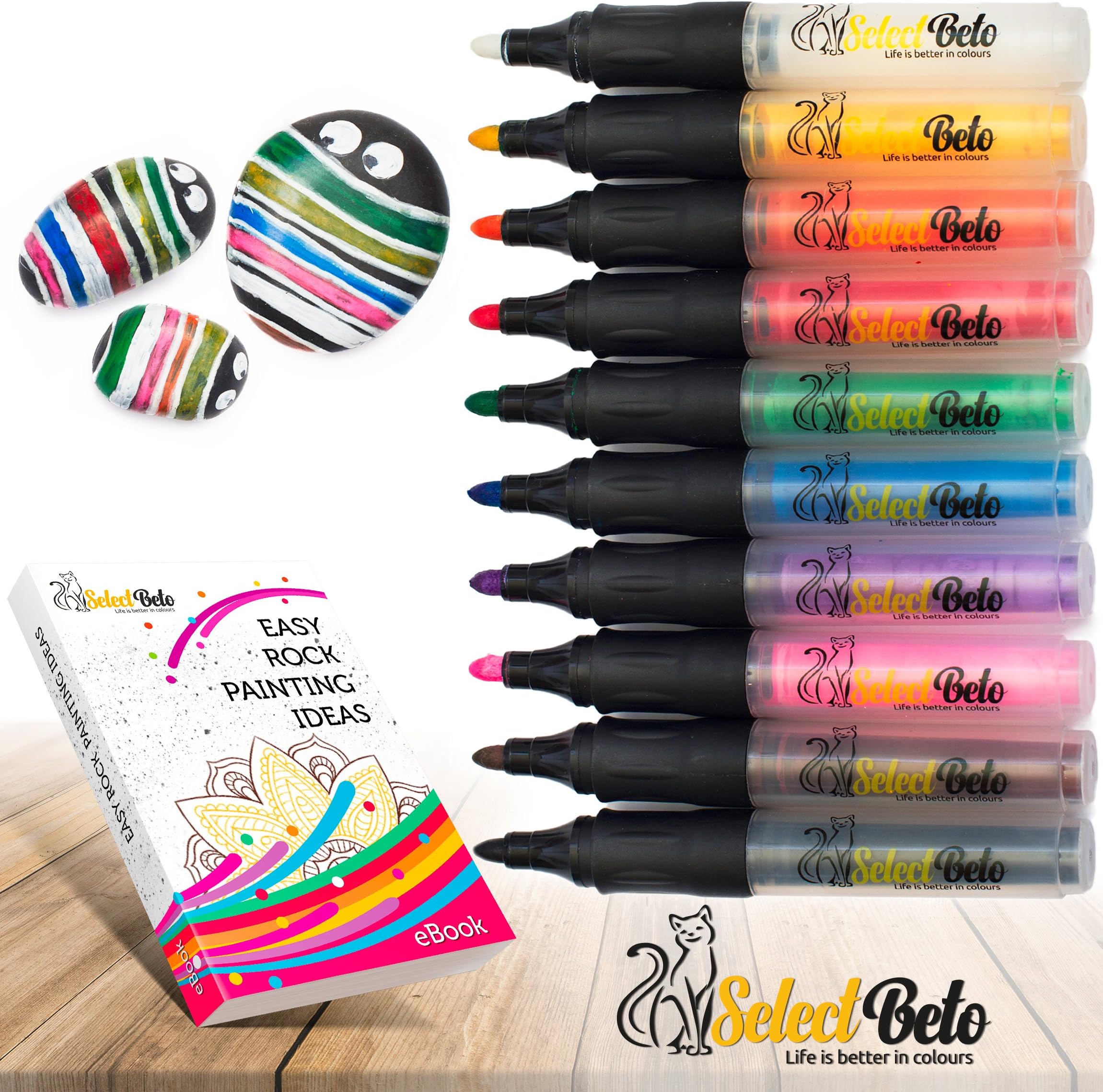 Paint Pens for Rock, Easter Decorations, Ceramic, Glass, Mugs, Wood, Metal, Fabric, Canvas - Set of 10 Acrylic Paint Markers Medium Tip + Stencil for YOU