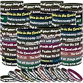 Moon Boat 144 Pcs Bible Verse Bracelets Bulk - Christian Jesus Religious Scripture Silicone Wristbands Dark Style for Men Women Inspirational Gifts Party Supplies