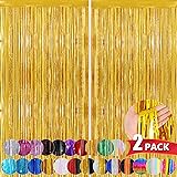 Gold Metallic Tinsel Foil Fringe Curtains, 2 Pack