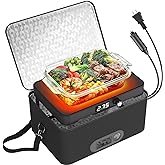 Portable Oven, 12V 24V 110V-240V Car Food Warmer Portable Personal Mini Oven Electric Heated Lunch Box for Meals Reheating &amp; Raw Food Cooking for Road Trip/Camping/Picnic/Family Gathering(Black)