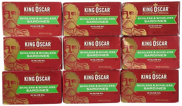 KING OSCAR SARDINES IN OLIVE OIL, 4.38 OUNCE CANS (PACK OF 1), SKINLESS & BONELESS, WILD CAUGHT CANNED SARDINES