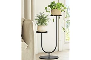 Bamworld Upgraded Outdoor Plant Stand Metal Plant Stand Indoor Corner Plant Stands 2 Tier Plant Shelf for Tall Plant Holder Black Plant Shelves for Living Room Bedroom Midcentury Modern Home Decor