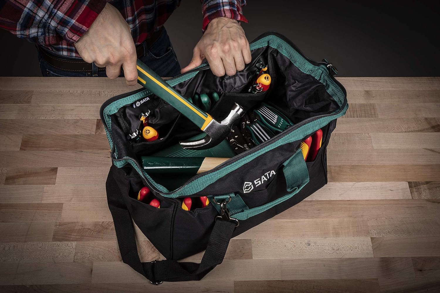 SATA 13-Inch Portable Tool Bag with Waterproof Construction and Multiple Interior and Exterior Pockets, Tool Storage and Organizer - ST95181 - - 
