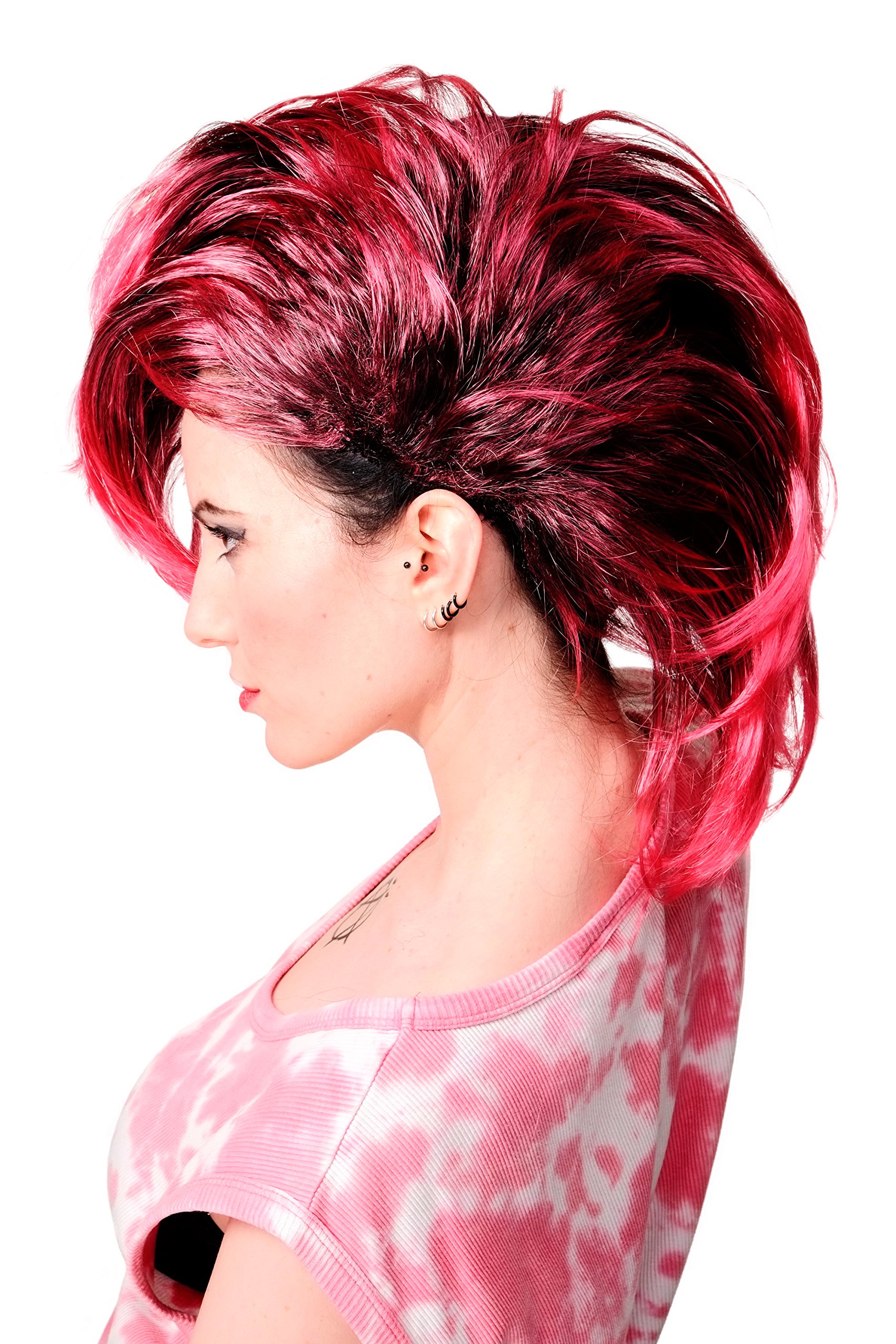 WIG ME UP - Party/Fancy Dress/Halloween Wig Mohawk 80ies Wave Glam Punk Black & Pink