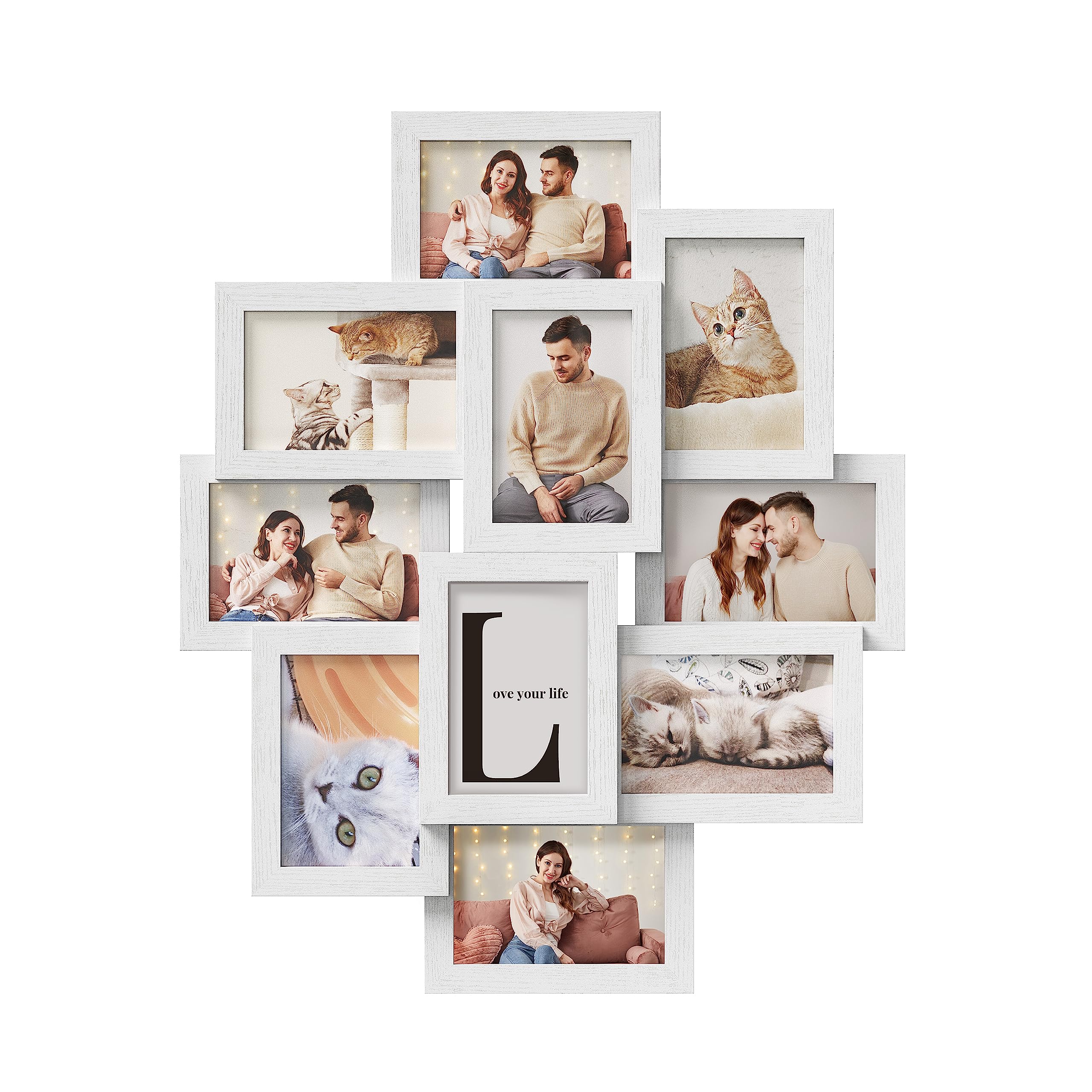 SONGMICS 4x6 Collage Picture Frames, 10-Pack Photo Collage Frame for Wall Decor, Glass Front, Assembly Required, Cloud White URPF020W02