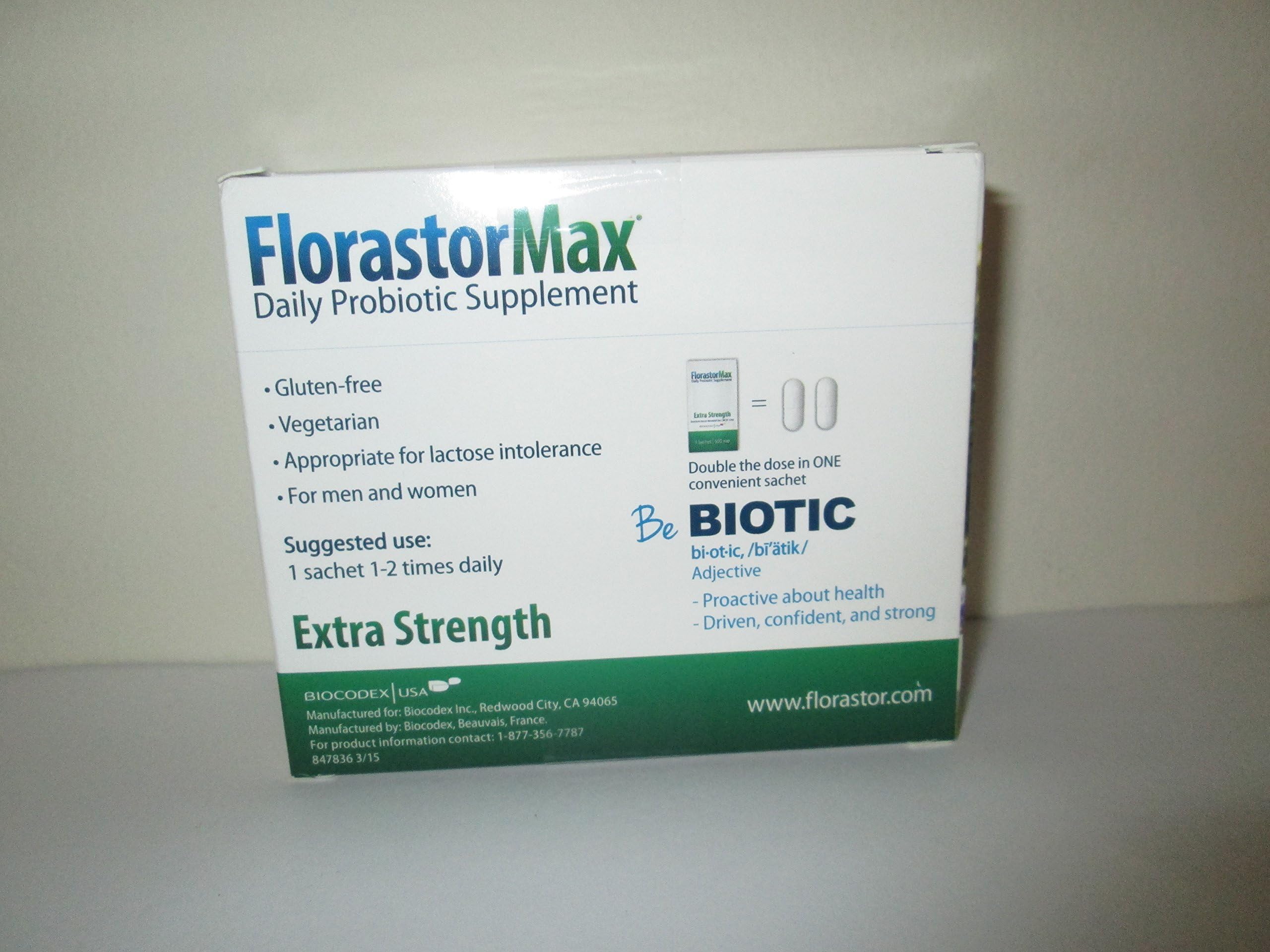 Florastor Max Daily Probiotic Supplement Packets, Extra Strength, 500mg 30 count (2 Pack)